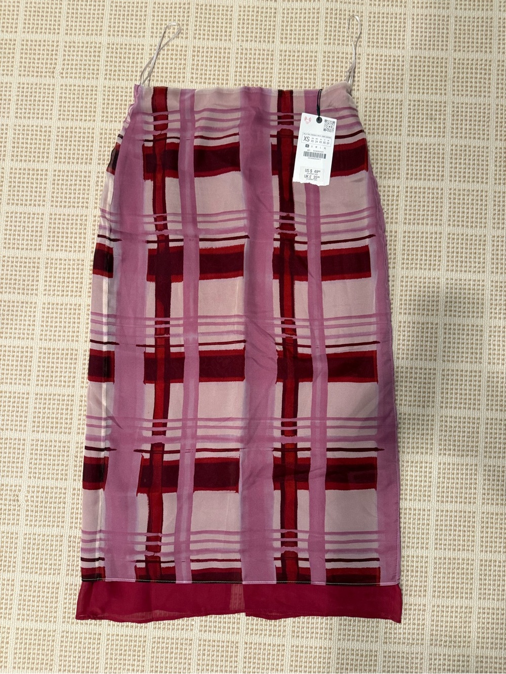 Zara Pink and Burgundy Plaid Pencil Skirt